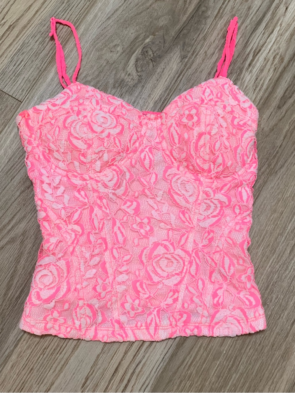 Deb Neon Pink Floral Shirred Stretchy Corset Top M Vintage 90s Mall Scene